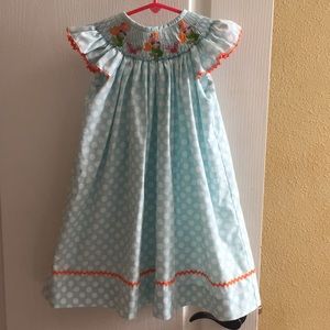 Mermaid embroidered smocked polka dot dress 3T